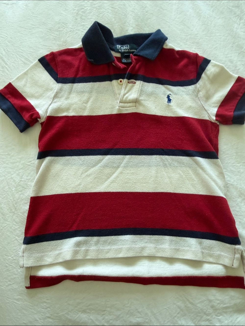 Polo by Ralph Lauren Red, Cream & Navy Striped Polo Shirt